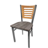 5 line wood back chair with clear coat frame