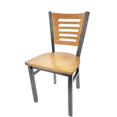 5 line wood back chair with clear coat frame