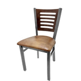 5 line wood back chair with clear coat frame