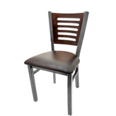 5 line wood back chair with clear coat frame