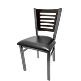 5 line wood back chair with clear coat frame