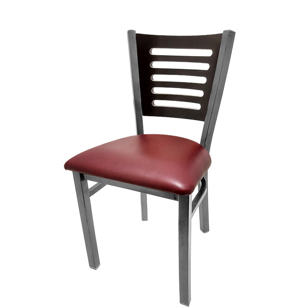 5 line wood back chair with clear coat frame