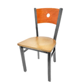 bullseye wood back chair with clear coat frame