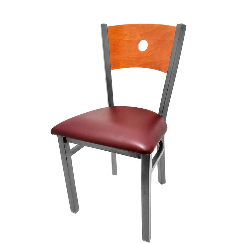 bullseye wood back chair with clear coat frame