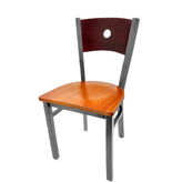 bullseye wood back chair with clear coat frame