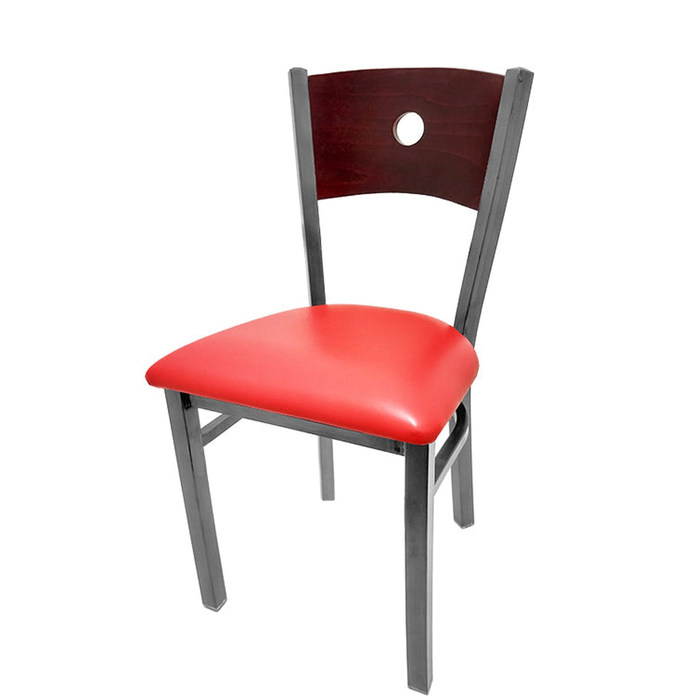 bullseye wood back chair with clear coat frame