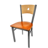 bullseye wood back chair with clear coat frame