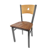 bullseye wood back chair with clear coat frame