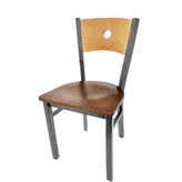 bullseye wood back chair with clear coat frame