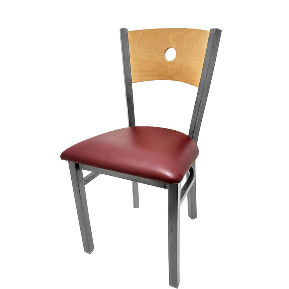 bullseye wood back chair with clear coat frame