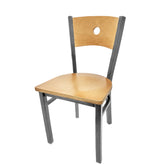 bullseye wood back chair with clear coat frame