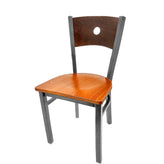 bullseye wood back chair with clear coat frame