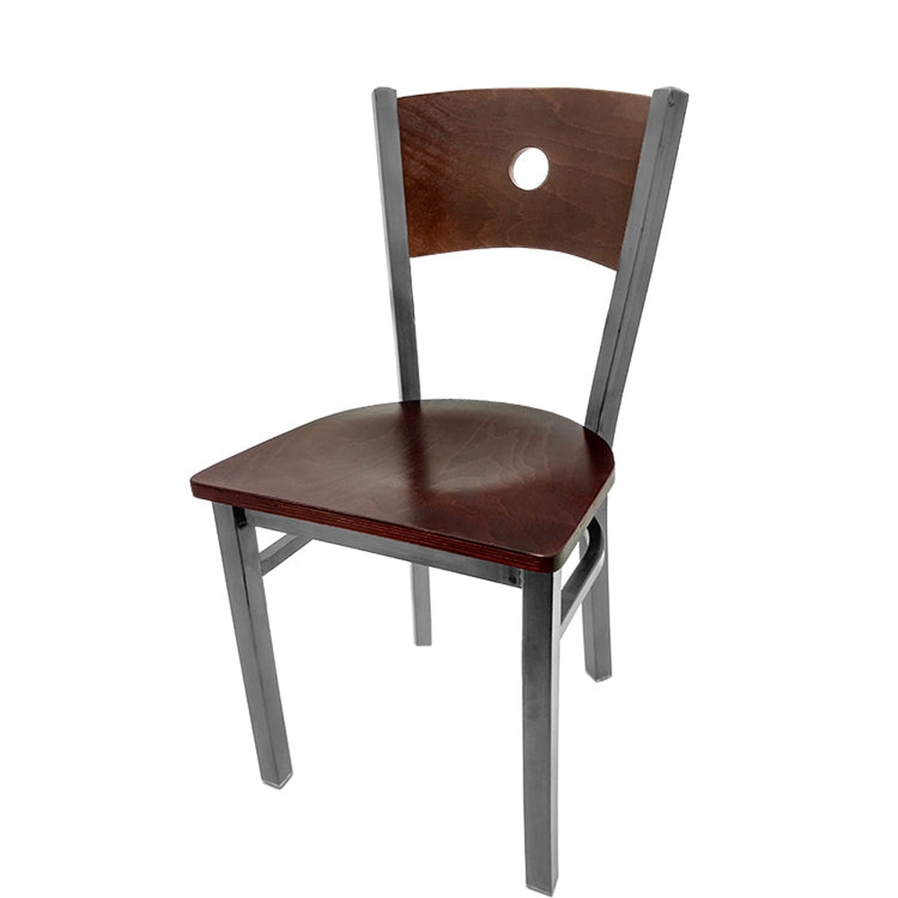 bullseye wood back chair with clear coat frame