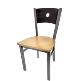 bullseye wood back chair with clear coat frame