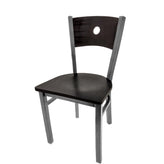 bullseye wood back chair with clear coat frame