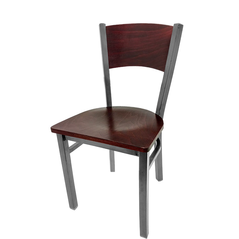 plain wood back chair with clear coat frame