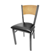 plain wood back chair with clear coat frame