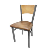 plain wood back chair with clear coat frame