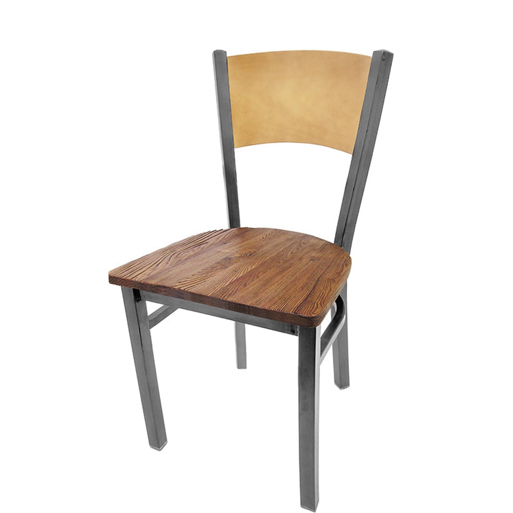 plain wood back chair with clear coat frame