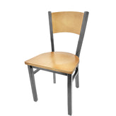 plain wood back chair with clear coat frame