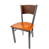 plain wood back chair with clear coat frame