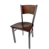 plain wood back chair with clear coat frame