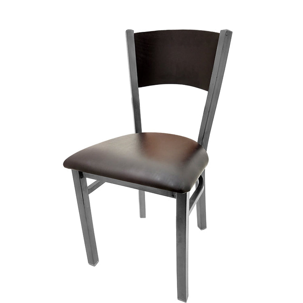 plain wood back chair with clear coat frame