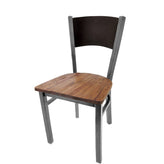 plain wood back chair with clear coat frame