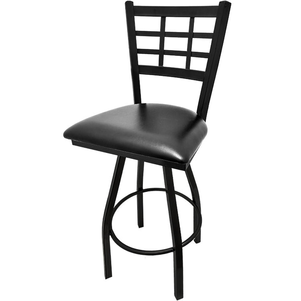 os windowpane barstool with black swivel frame