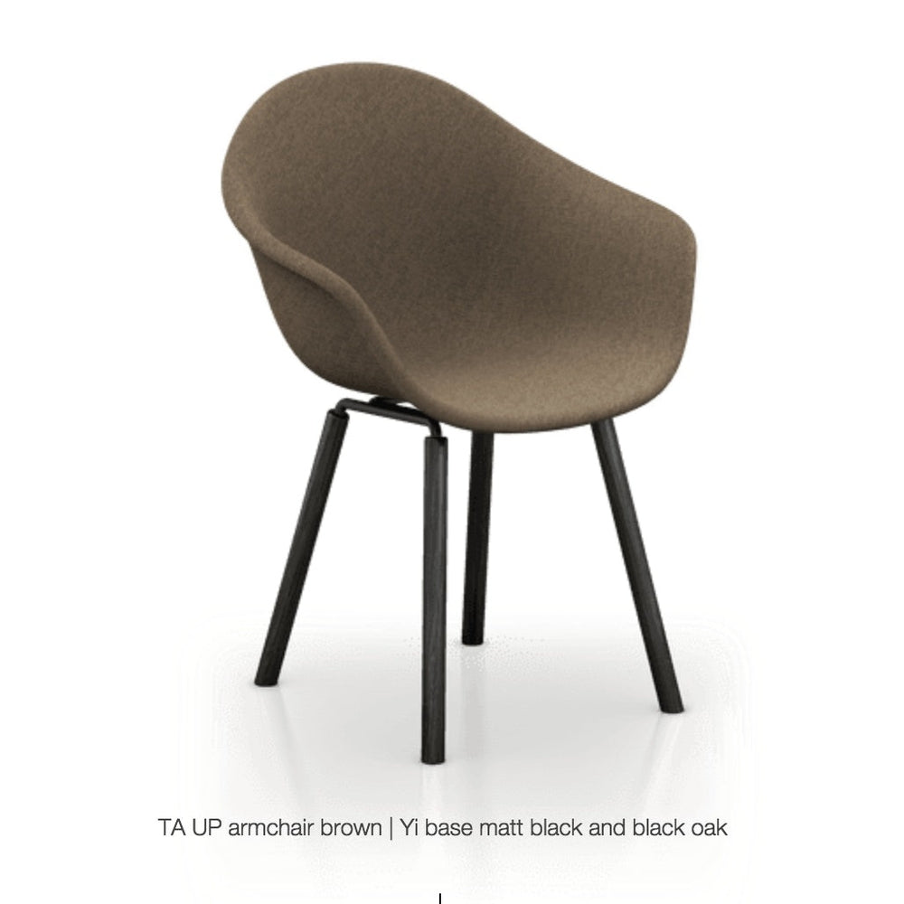 ta upholstered armchair with yi base