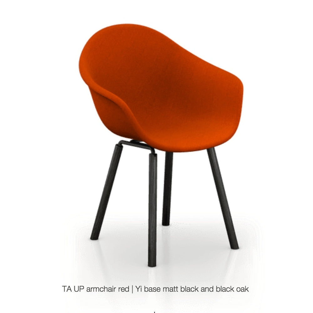 ta upholstered armchair with yi base