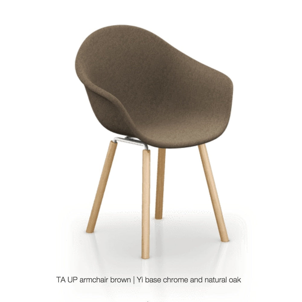 ta upholstered armchair with yi base