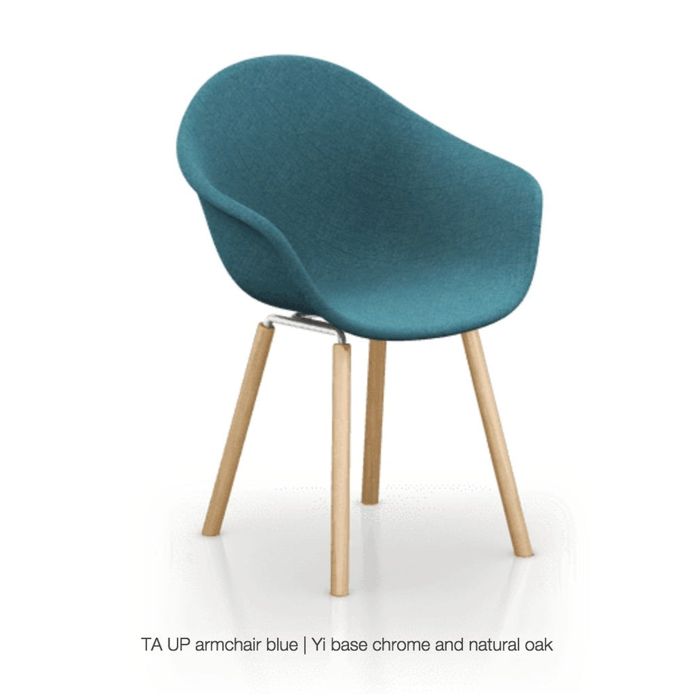 ta upholstered armchair with yi base