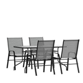 Brazos 5 Piece Outdoor Patio Dining Set with 55" Tempered Glass Patio Table and 4 Gray Chairs