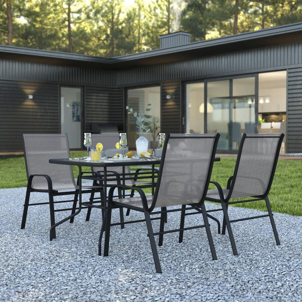 Brazos 5 Piece Outdoor Patio Dining Set with 55" Tempered Glass Patio Table and 4 Gray Chairs