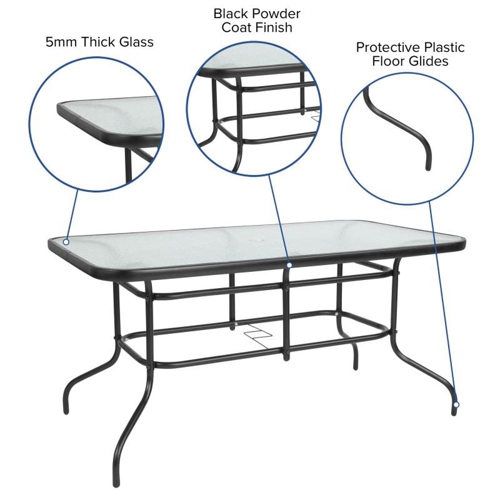 Brazos 5 Piece Outdoor Patio Dining Set with 55" Tempered Glass Patio Table and 4 Gray Chairs