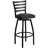 black ladder back swivel metal barstool burgundy vinyl seat