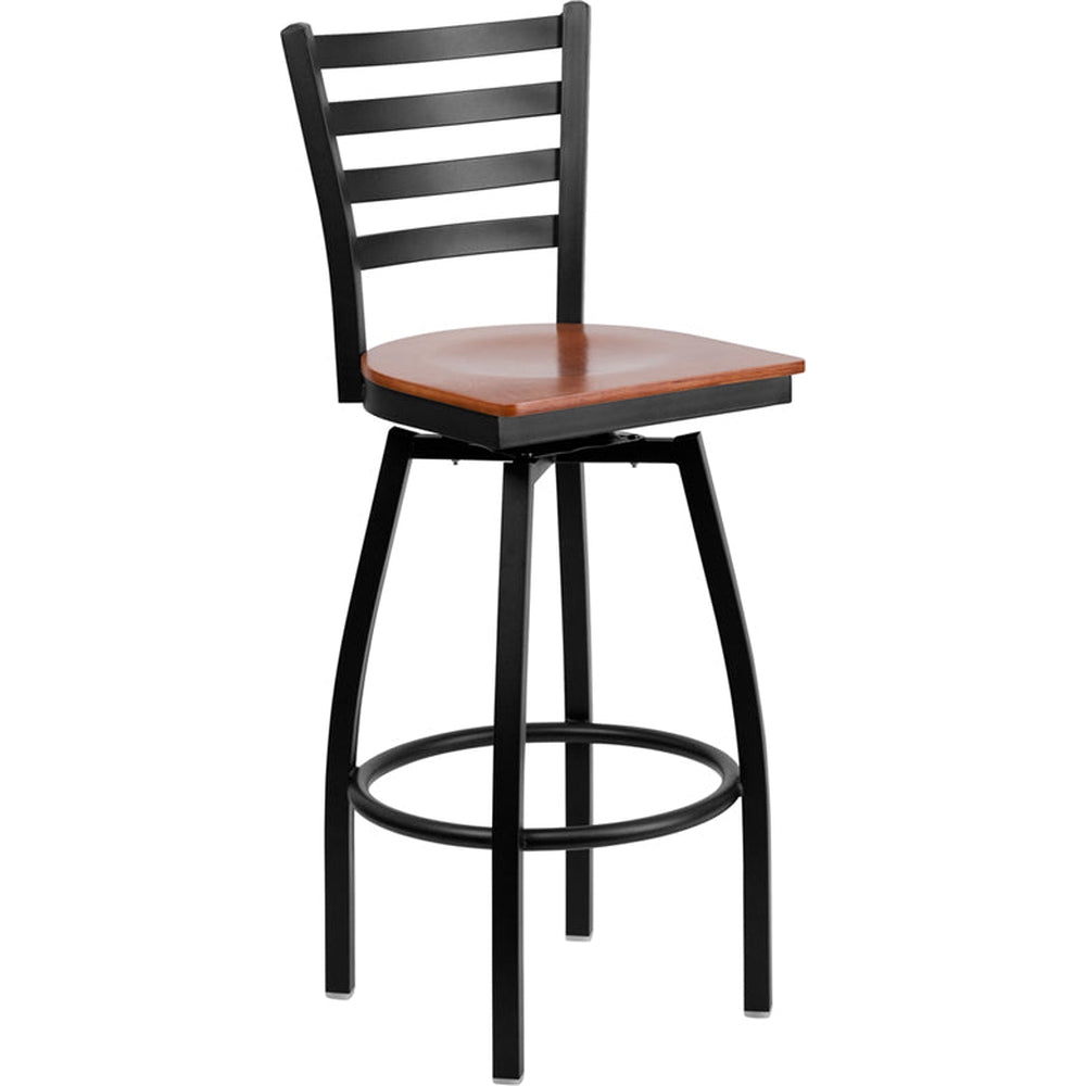 black ladder back swivel metal barstool burgundy vinyl seat