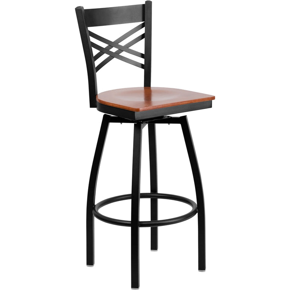 black x back swivel metal barstool natural wood seat