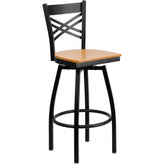 black x back swivel metal barstool natural wood seat