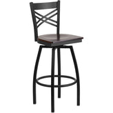 black x back swivel metal barstool natural wood seat