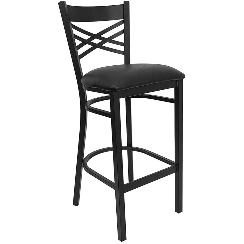 black x back metal restaurant barstool burgundy vinyl seat