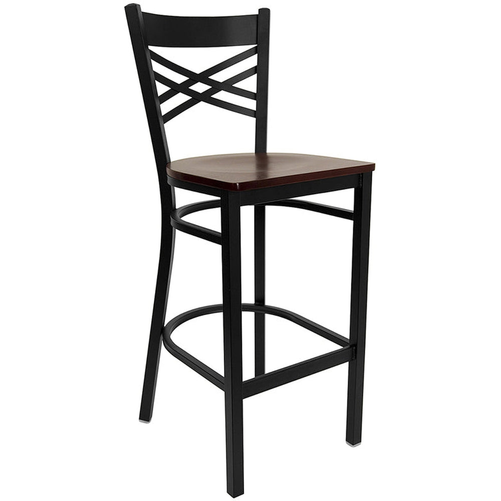 black x back metal restaurant barstool burgundy vinyl seat