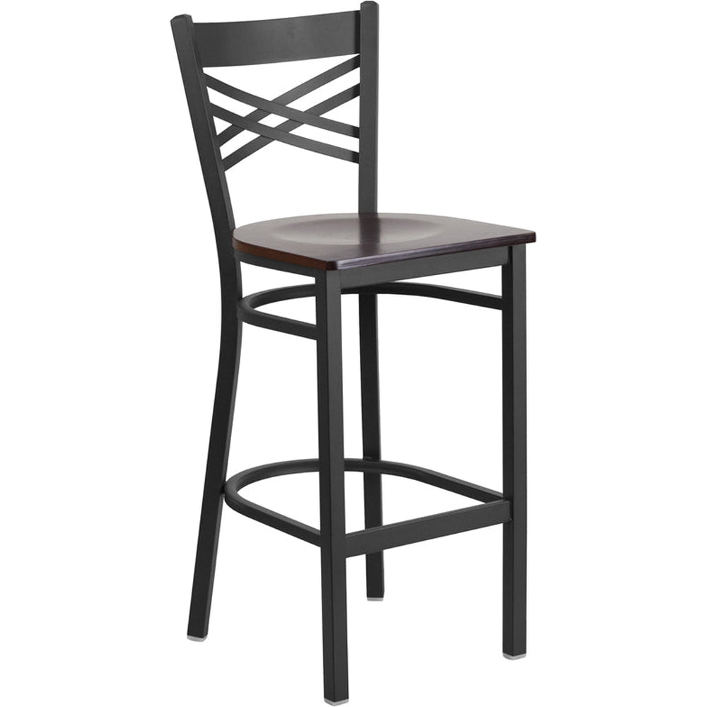 black x back metal restaurant barstool burgundy vinyl seat