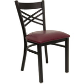 black x back metal restaurant chair burgundy vinyl seat