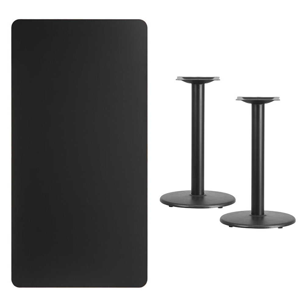 30 x 60 rectangular black laminate table top with 18 round table height bases