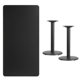 30 x 60 rectangular black laminate table top with 18 round table height bases