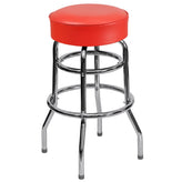 double ring chrome metal barstool with red seat