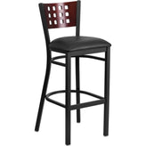 hercules series black cutout back metal restaurant barstool mahogany wood back