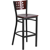 hercules series black cutout back metal restaurant barstool mahogany wood back